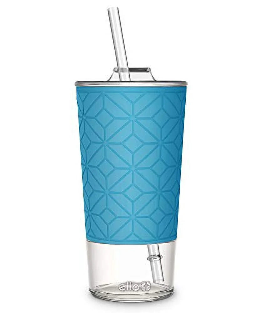 20 oz Blue Glass Tumbler with Straw P69002