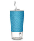 20 oz Blue Glass Tumbler with Straw P69002