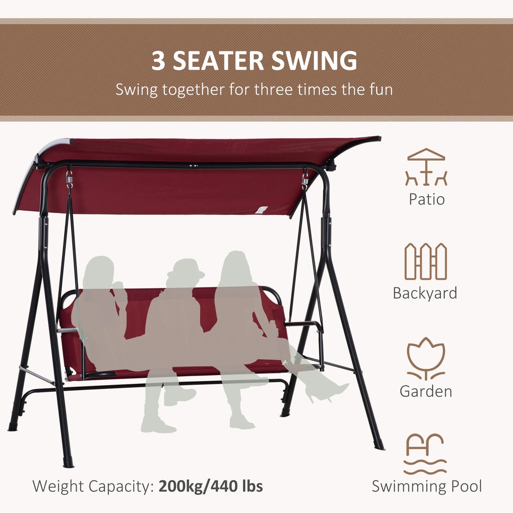 Red Steel Frame 3-Person Porch Swing with Stand E789235