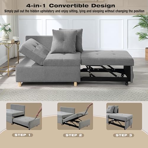 Grey 3 L-Shaped Convertible Sofa Bed J562587