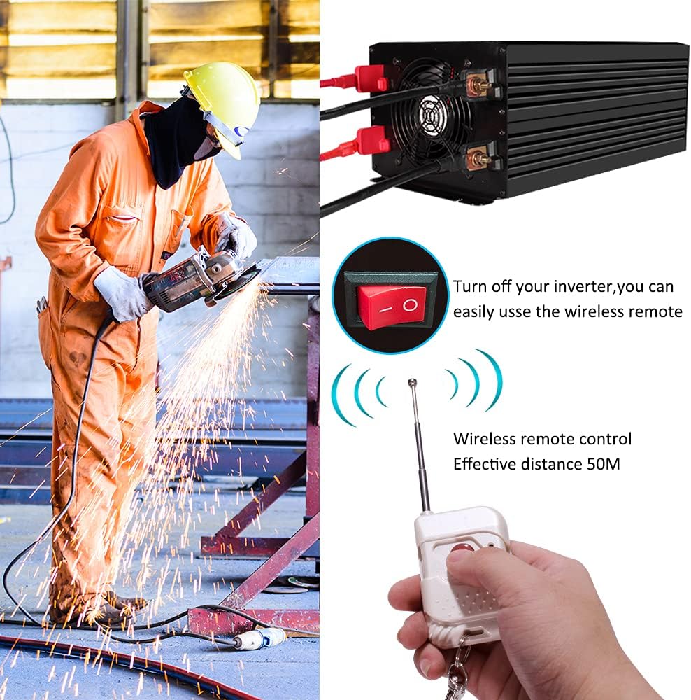 3000 Watt Pure Sine Wave Power Inverter 12V DC to 110V AC with 4 AC Outlets C75520