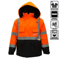 Men's High Visibility Safety Bomber Jacket With Zipper, PVC Pocket, Black Bottom, Orange R222937