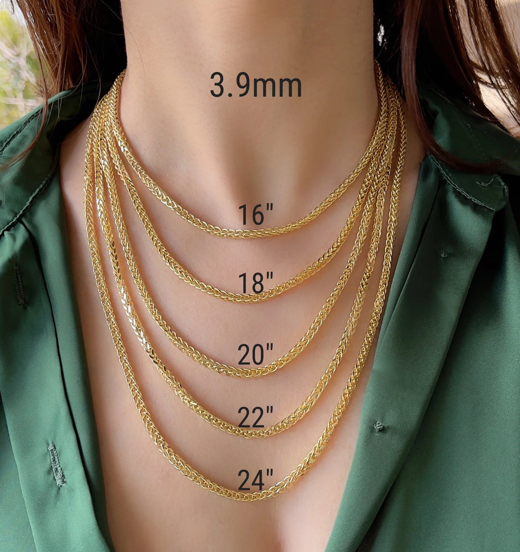 14K Yellow Gold Square Franco Wheat Pendant Chain Diamond Cut Necklace 16" 18" 20" 22" 24" Lobster Clasp M511146