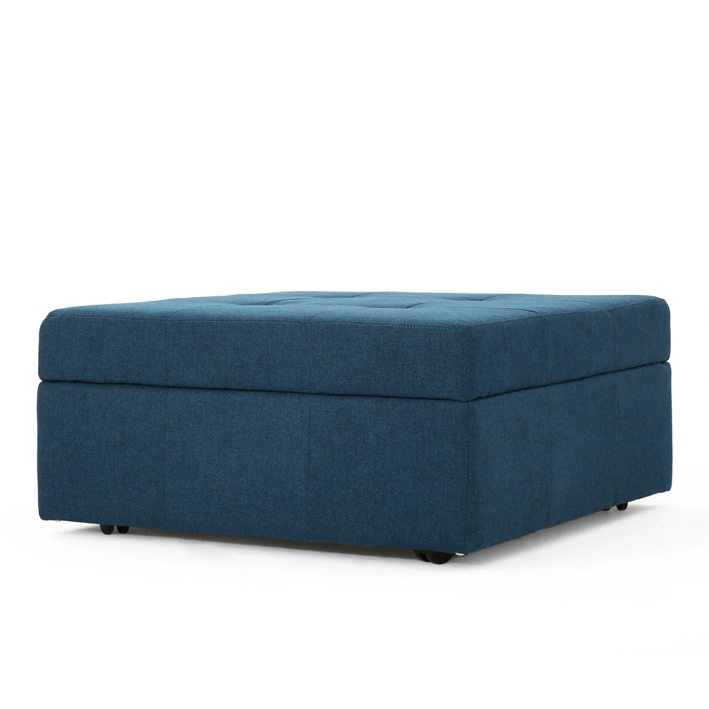 Navy Blue Tufted Fabric Storage Ottoman with Rolling Casters V364