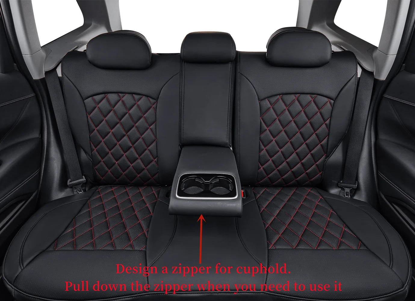 Black/Red Leatherette Full Set Car Seat Covers T93638