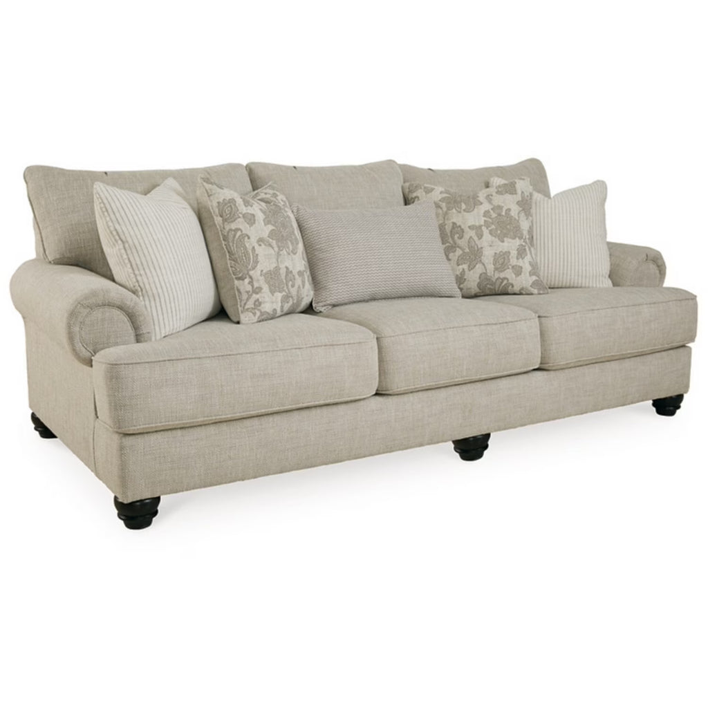Beige Plush Sofa with 5 Throw Pillows F359