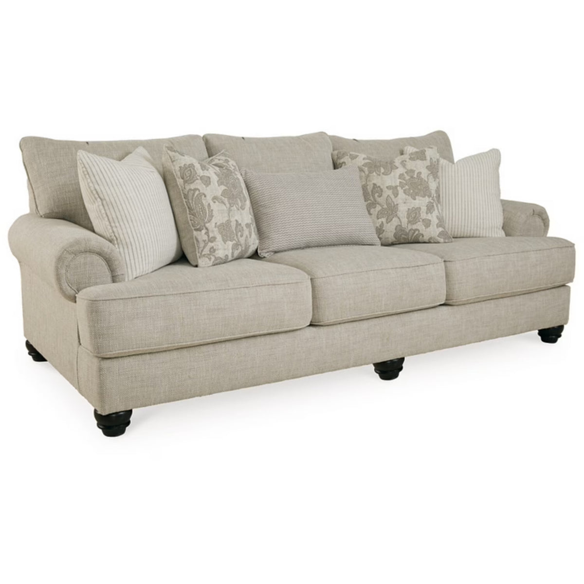 Beige Plush Sofa with 5 Throw Pillows F359