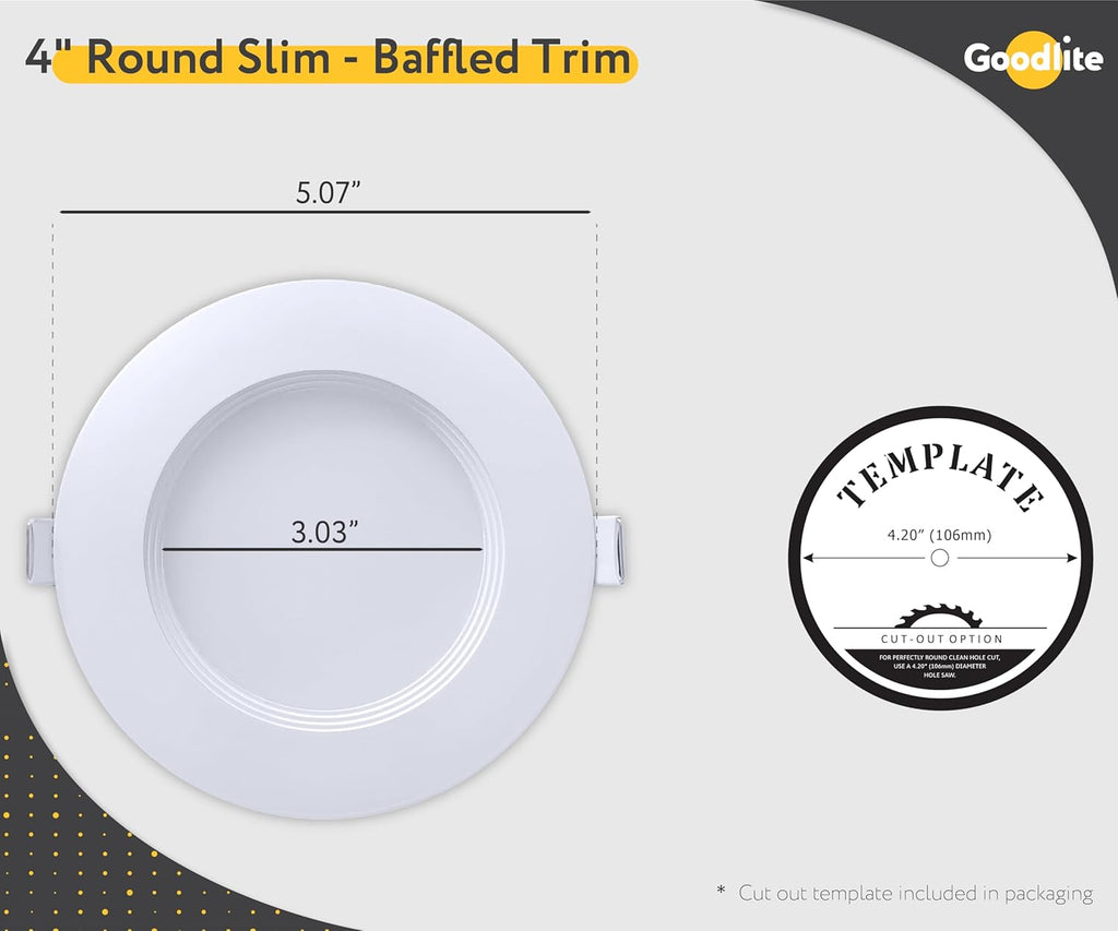 4" LED Round Recessed Ultra Slim Baffle-Trim Fixture, 12W, 1000 Lumens, Color Selectable 2700k-5000k P611
