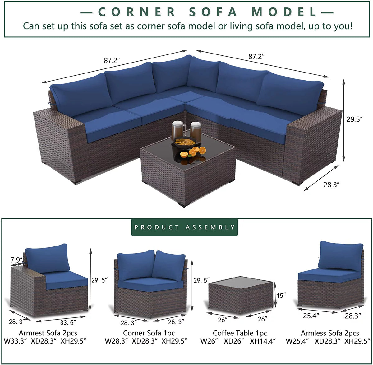 6 Pieces PE Wicker Outdoor Patio Sectional Sofa Set S11773