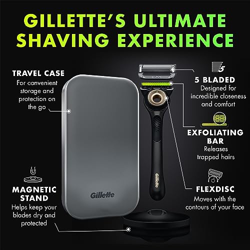 Gold Edition Razor with Exfoliating Bar, 1 Handle, 3 Razor Blade Refills, 1 Travel Case, 1 Premium Magnetic Stand D766154