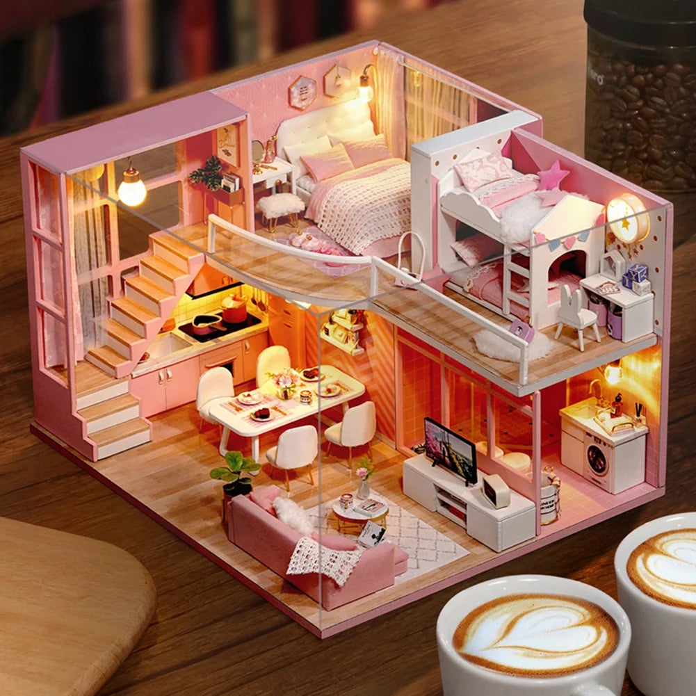 Pink Wooden Dollhouse Kit S57509