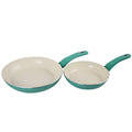 2 Piece Aluminum Frying Pan Set with Soft Touch Handles in Mint O68347