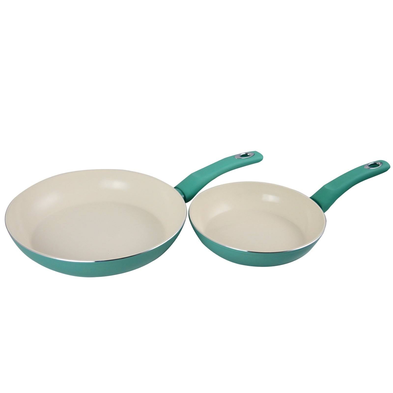 2 Piece Aluminum Frying Pan Set with Soft Touch Handles in Mint O68347