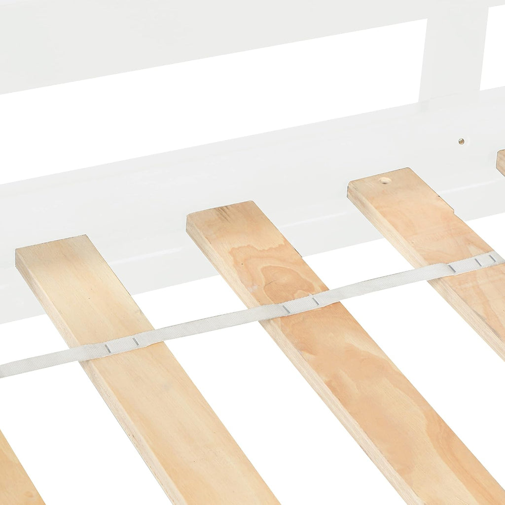 White Twin Over Twin Loft Bed Wooden Bed Frame with Safety Guardrail and Ladder I972