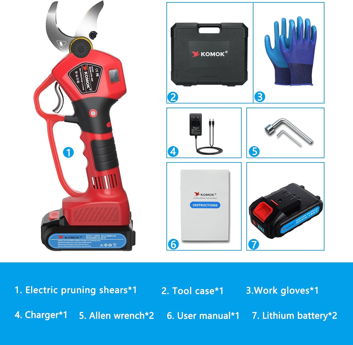 Cordless Electric Pruning Shears 2PCS 2000mAh Battery 30mm Cutting Diameter R577