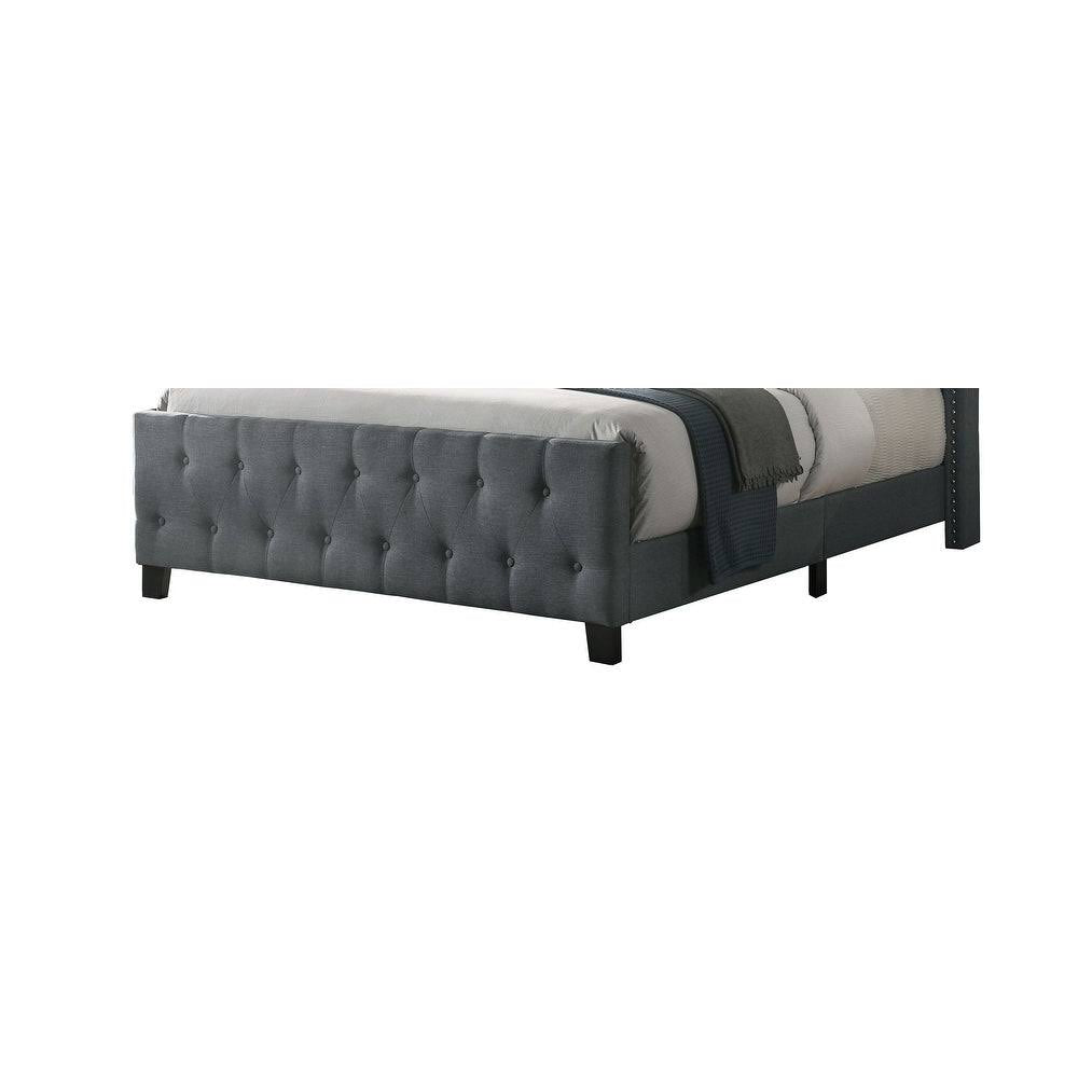 Beige Linen Tufted Panel Bed Queen Q479004