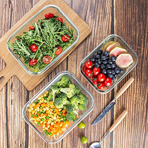 10 Pack Glass Food Storage Containers with Lids, Airtight, Leak Proof, Microwave & Freezer Safe (34oz & 12oz) M757