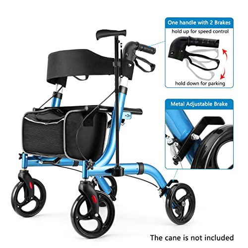 Champagne Lightweight Aluminium Folding Rollator Walker with Seat and 8-inch Wheels T481