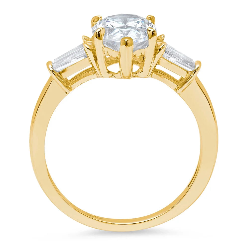 Pear Cut Cultured Diamond Three-Stone Engagement Ring J6348