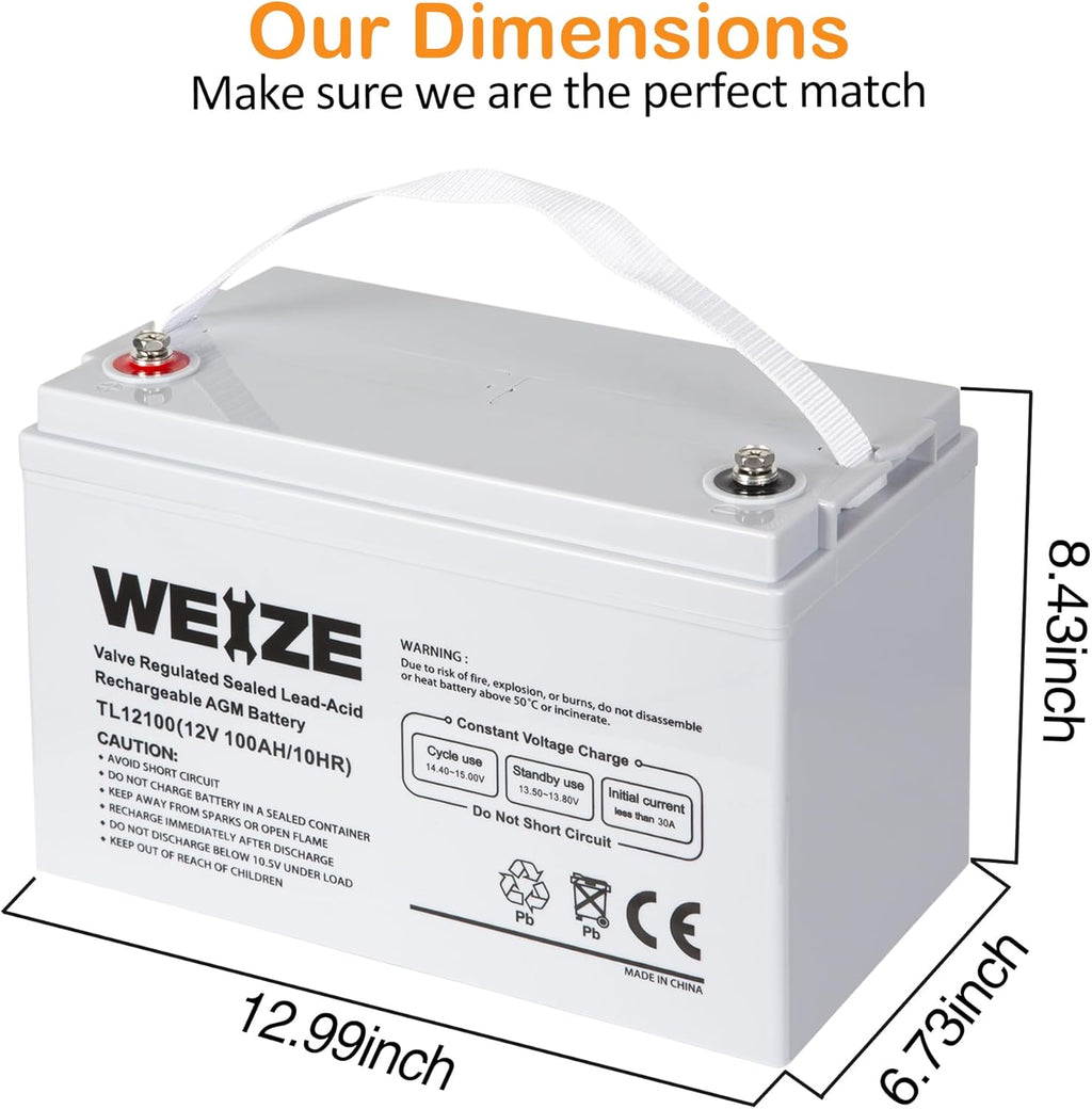 12 Volt 100Ah AGM Deep Cycle Battery H914467