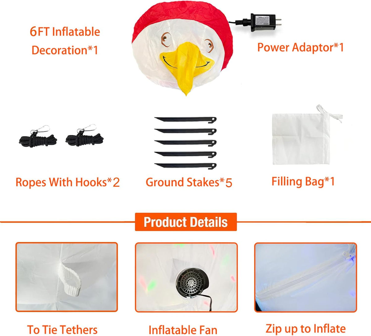 7.2FT Inflatable American Bald Eagle with LEDs E416692