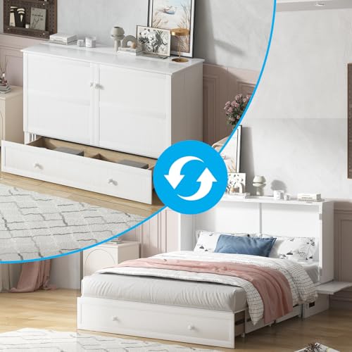 White Queen Cabinet Bed with Tri-fold Mattress C226132