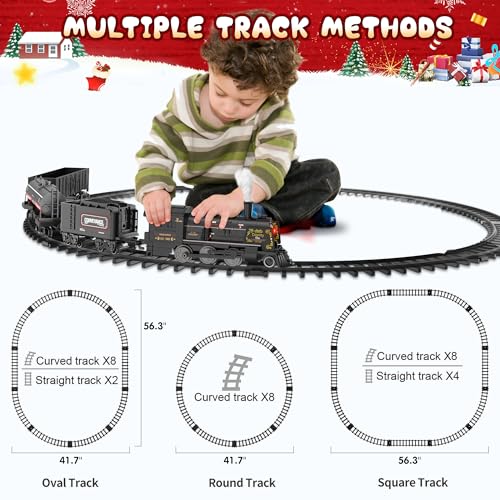Metal Alloy Electric Train Set with Steam Locomotive, Cargo Cars & Tracks W130054