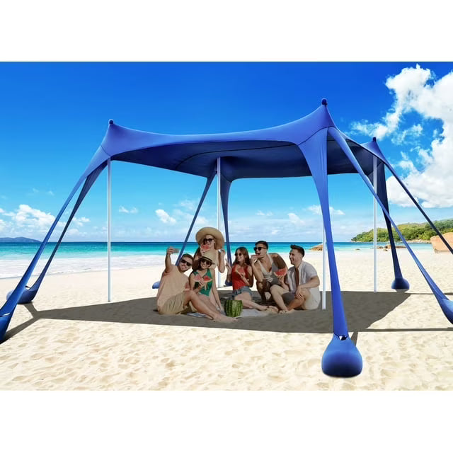 Beach Tent 10' x 10' Sun Shelter UPF50+ with 8 Sandbags, Sand Shovels, Ground Pegs & Stability Poles A53164