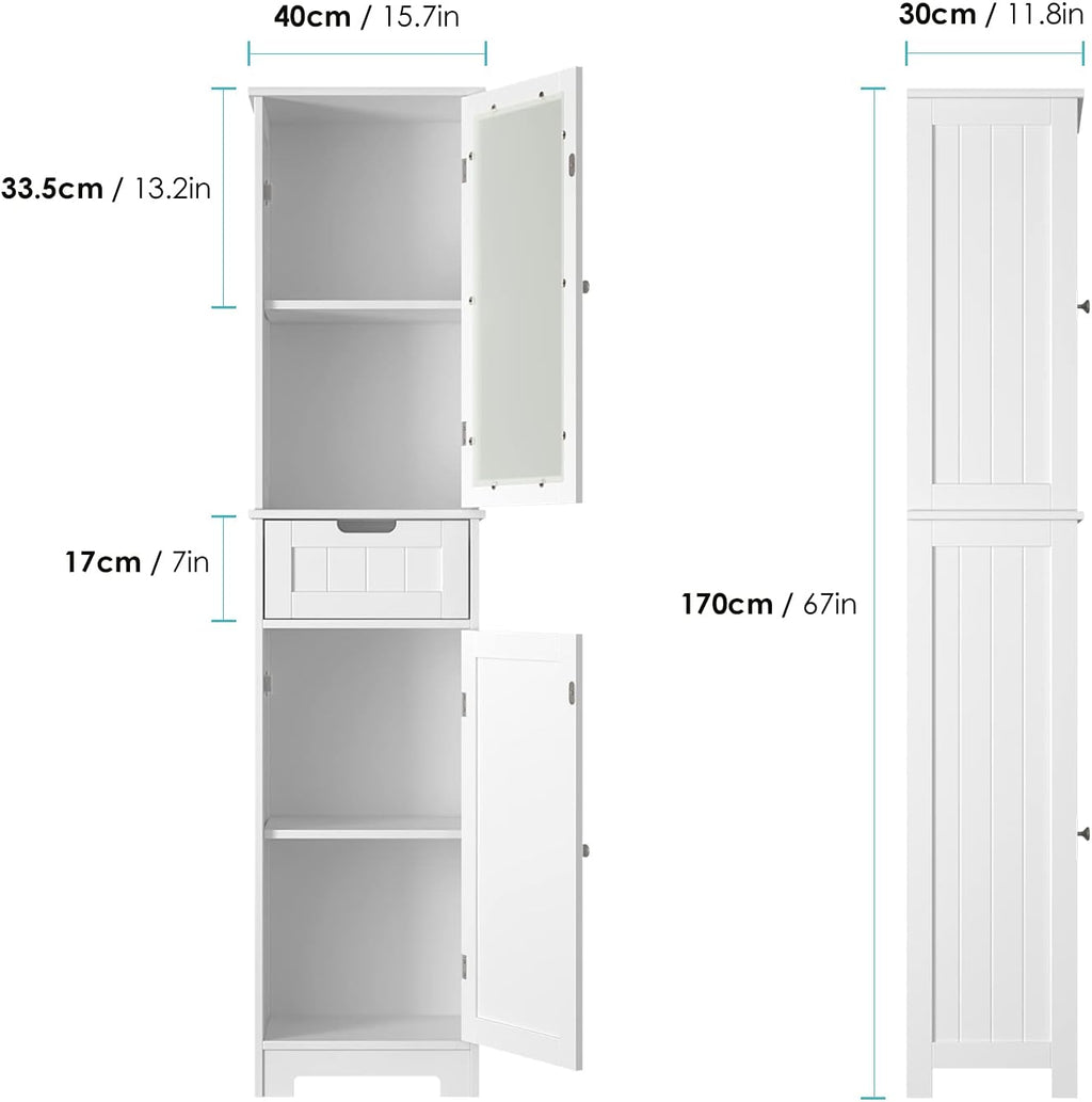 White Tall Freestanding Bathroom Storage Cabinet with Door and Drawer and Adjustable Shelves P71909