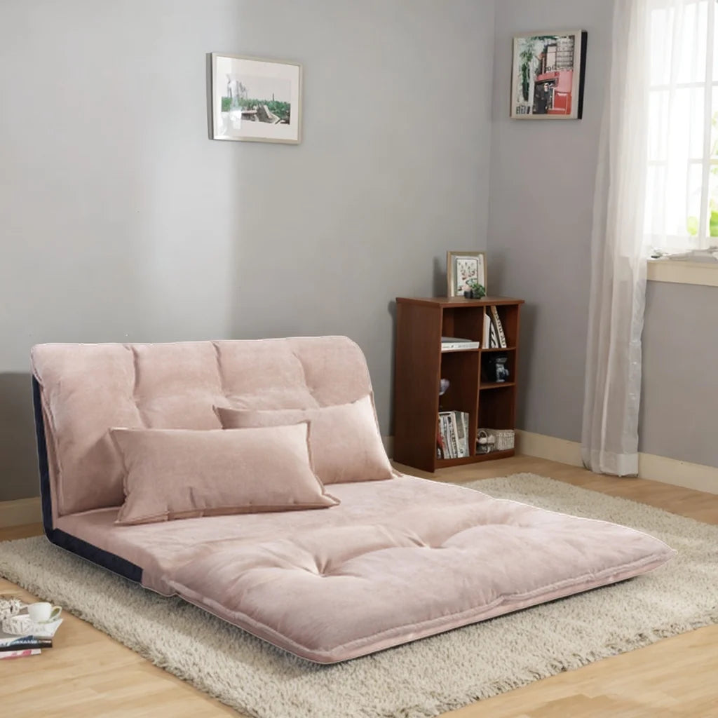 Beige Adjustable Folding Futon Sofa with Two Pillows K114