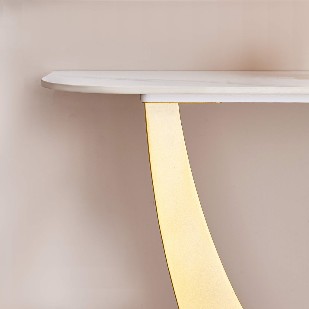 White & Gold Console Table with Marbling Top and Metal Base A5890