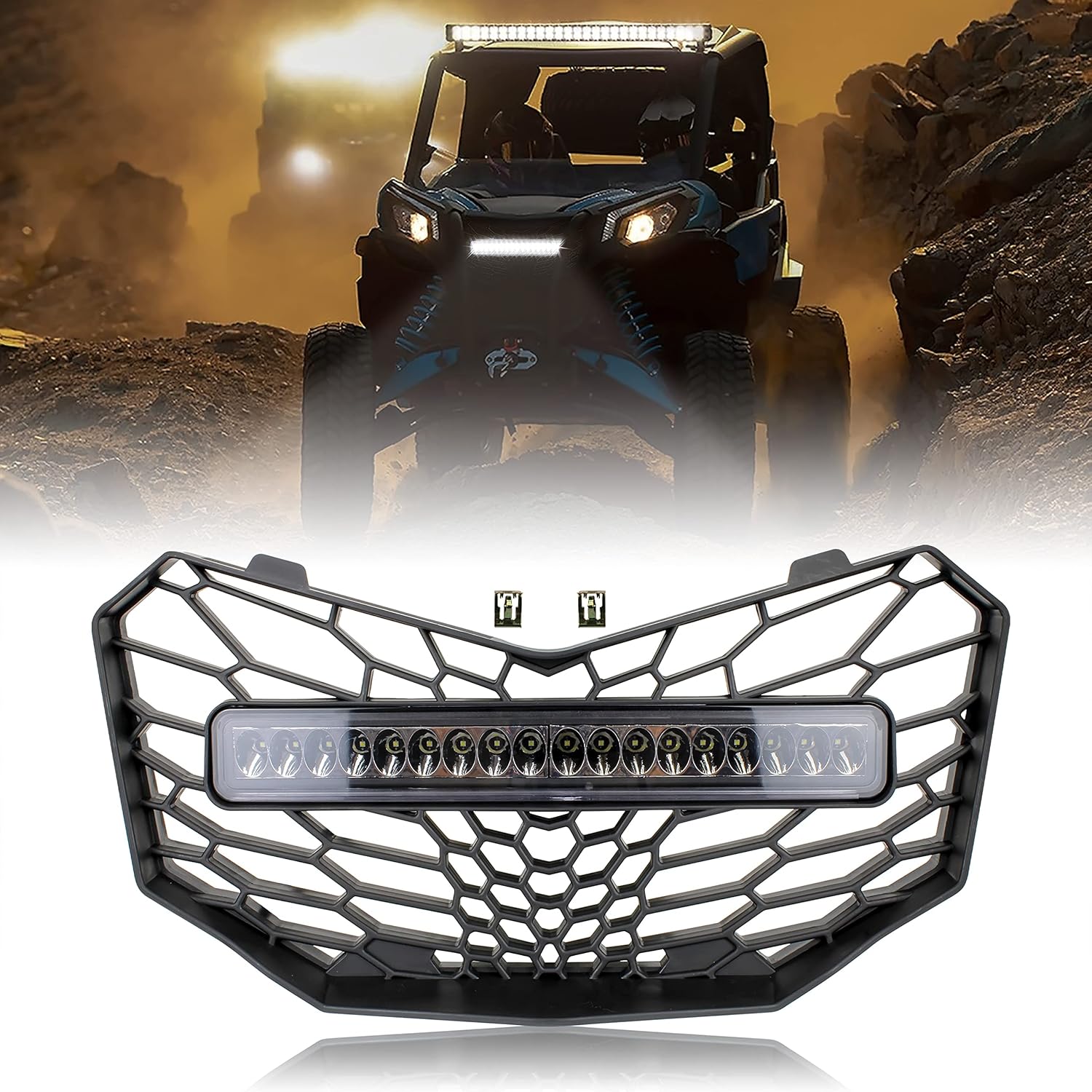 Front Mesh Grille with LED Light Bar for Can-Am Maverick Trail Sport Max 2018-2021 Y645930