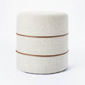 Cream Round Ottoman with Leather Piping Q384183