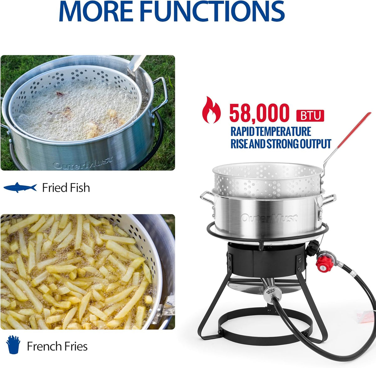 11 Qt. Aluminum Propane Outdoor Deep Fryer Pot with Basket and Thermometer H4901