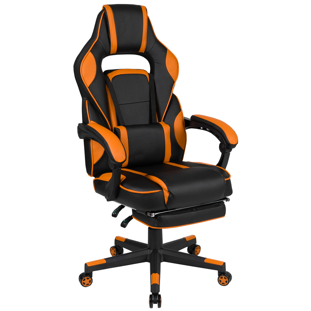 Black & Orange Gaming Chair with Footrest W29842