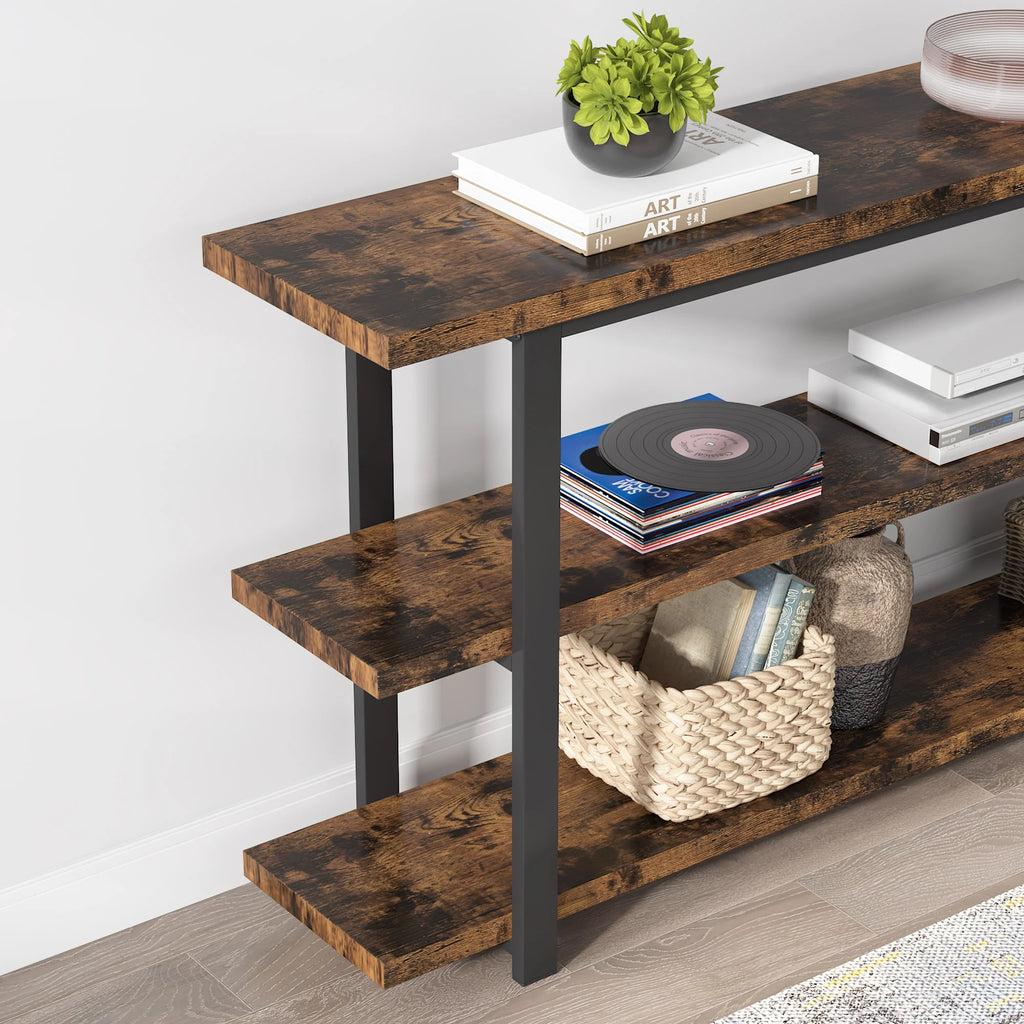 70.9 Inch Industrial Narrow Console Table with 3 Tier Storage Shelves R756058