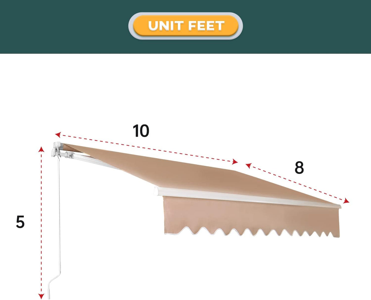 Retractable Patio Awning with Crank Handle, Tan (6.5’x8.2’) P138063