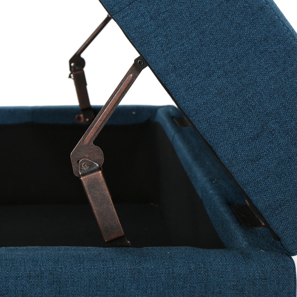 Navy Blue Tufted Fabric Storage Ottoman with Rolling Casters V364
