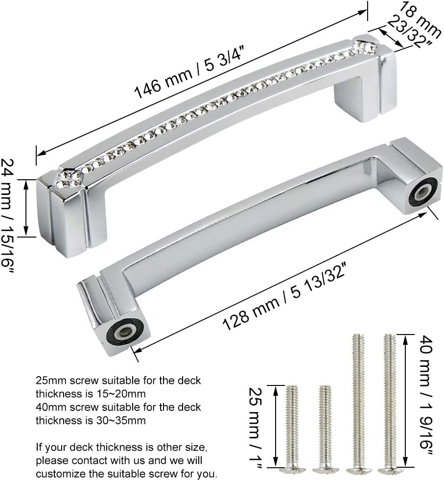 Polished Chrome Cabinet Handles with Screws, 128mm Hole Center, 2 Pack C143