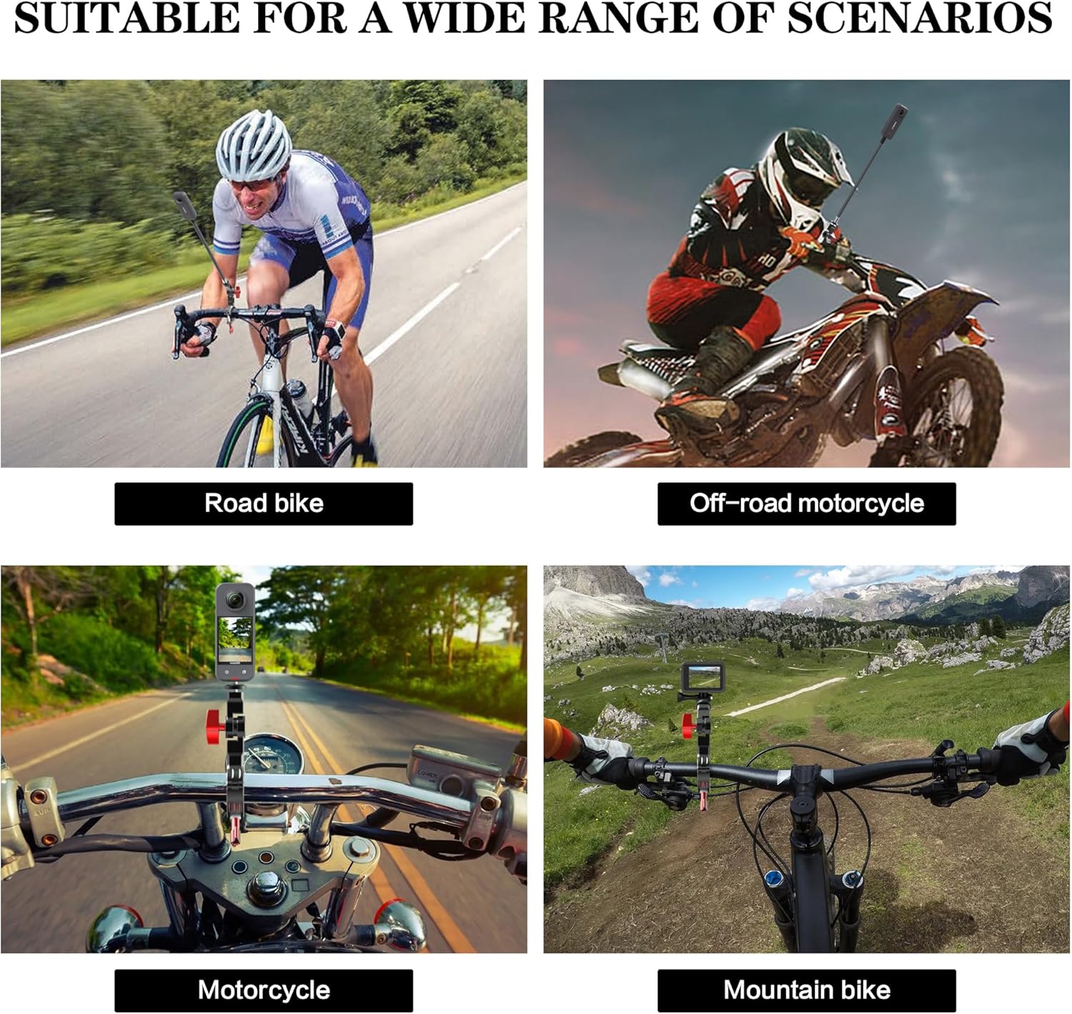 Bike Motorcycle Handlebar Mount with ratchet interface Compatible with Insta360 X4 X3 X2 X ONE RS R GoPro X776
