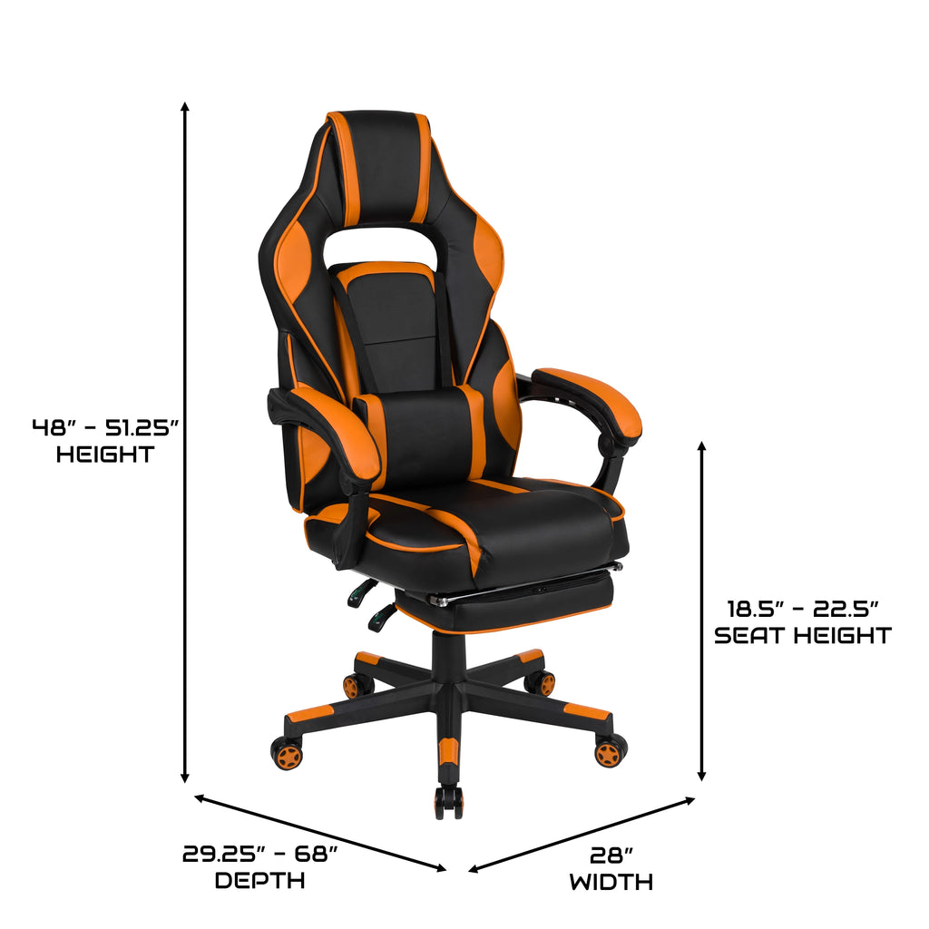 Black & Orange Gaming Chair with Footrest W29842