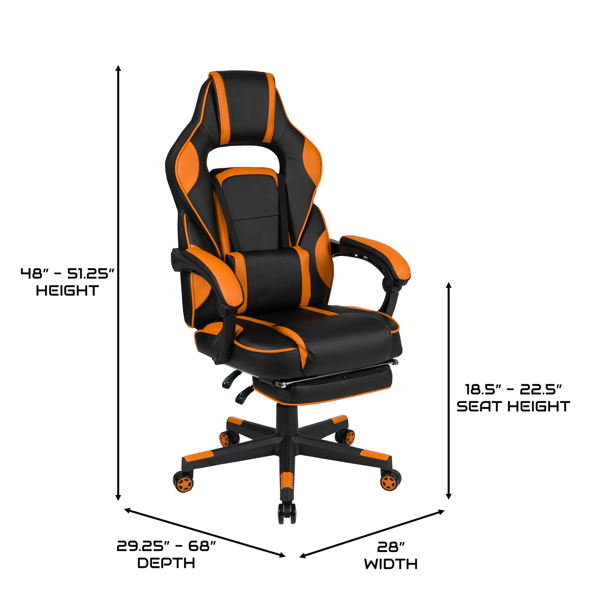 Black & Orange Gaming Chair with Footrest W29842