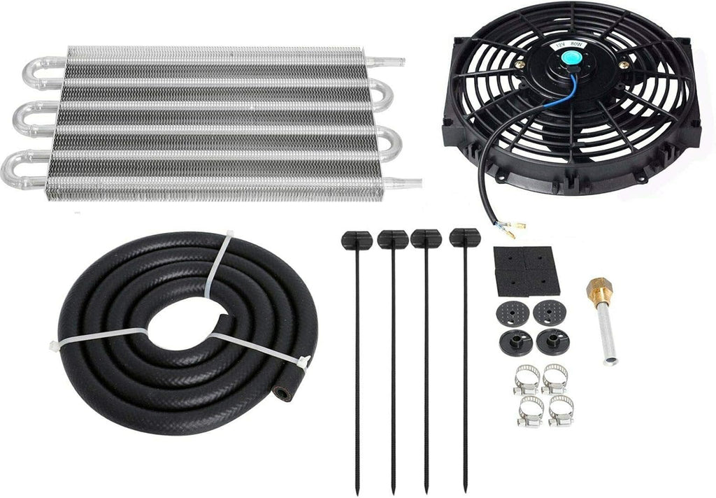 6 Row Transmission Cooler Aluminium Radiator Remote Oil Cooler with 10" Cooling Fan Mounting Kit Pack of 2 G44535
