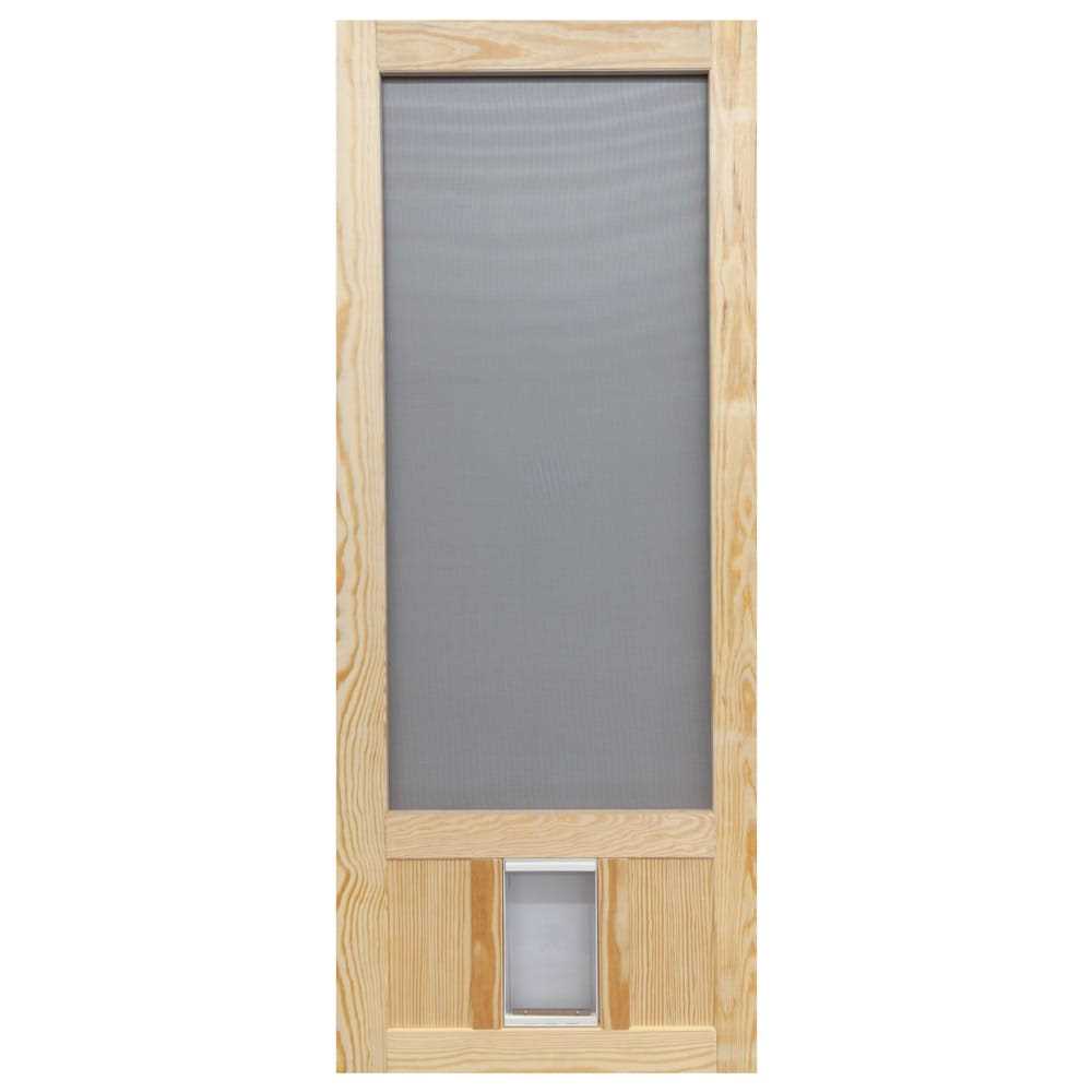 36 in. x 80 in. Reversible Wood Screen Door with Medium Pet Flap Q194