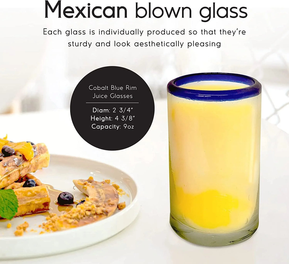 Cobalt Blue Rim 8 oz Recycled Glass Glasses (set of 6) H9753