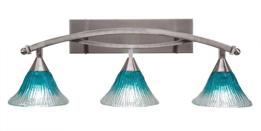 Three Light Bath Bar Brushed Nickel with Teal Crystal Glass O88387