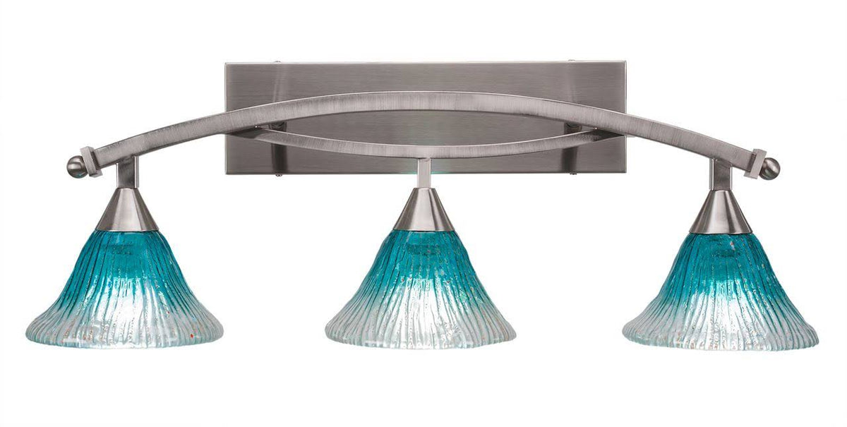 Three Light Bath Bar Brushed Nickel with Teal Crystal Glass O88387