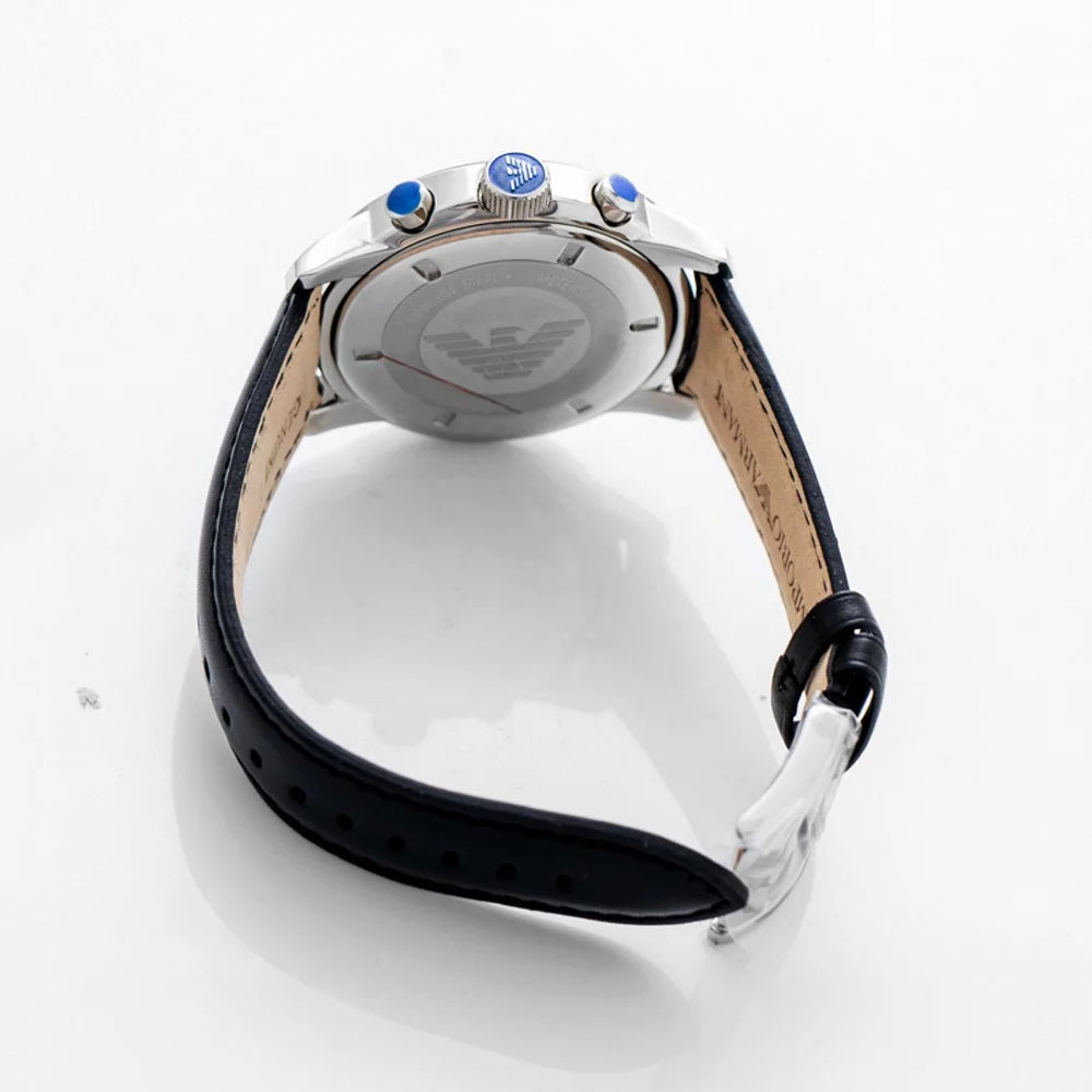Stainless Steel Chronograph Watch with Black Leather Strap G433235