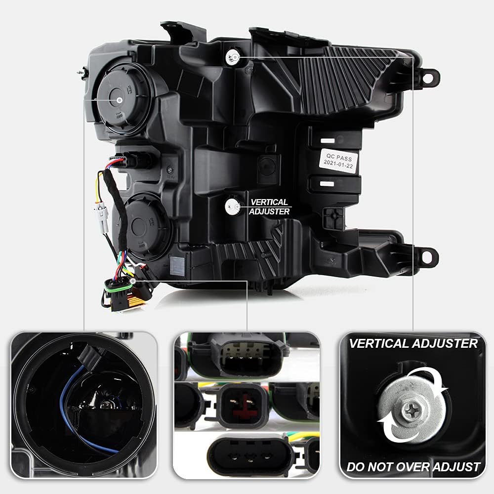Black LED Tube Projector Headlights Set Left+Right H419