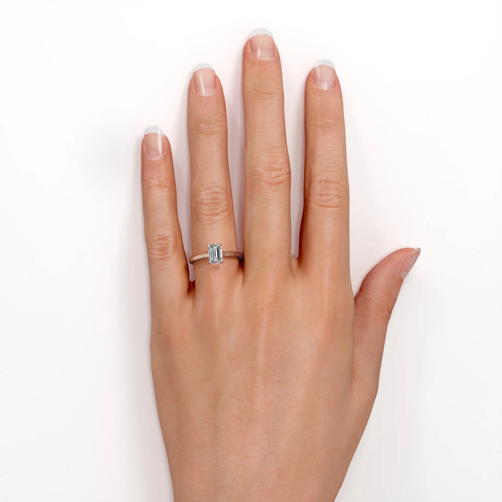 18K Rose Gold Plating Over Silver Emerald Cut Moissanite Solitaire Ring Z75451